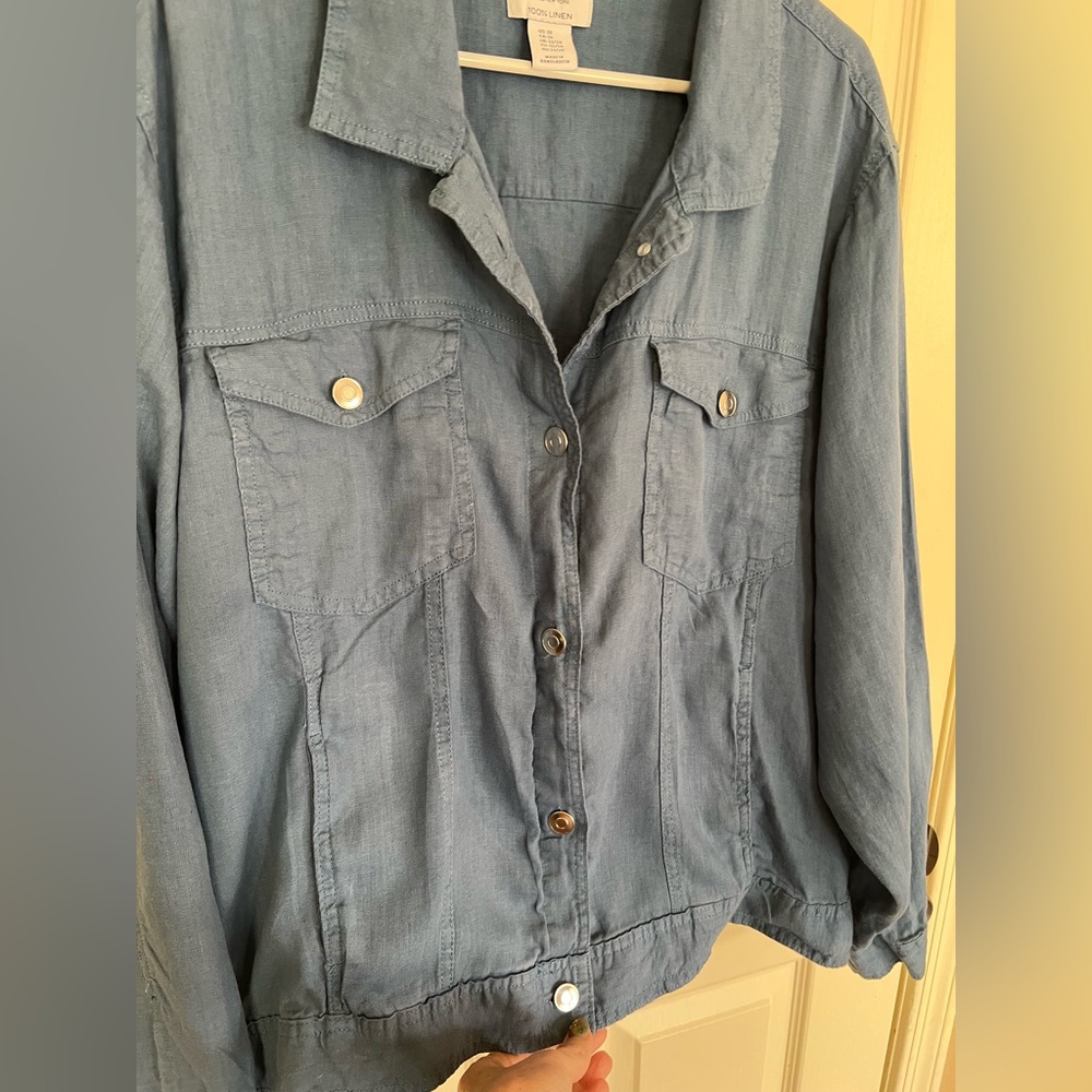 Jones & Co 100% Linen Jacket 3X Blue Lightweight Utility Button - Picture 5 of 9